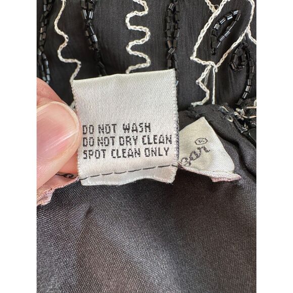 Vintage Laurence Kazar Black Beaded Art Deco Style Silk Cocktail Dress size L - Picture 11 of 12